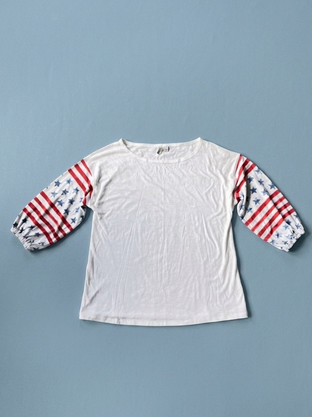 NWOT Americana Cotton Modal Long-Sleeve T-shirt Top Red White Blue Ladies Tee